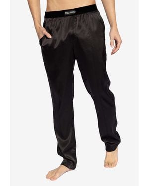 Tom Ford Logo Waistband Silk Pajama Pants - Black