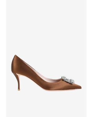 Roger Vivier Efflorescence 65 Crystal Buckle Satin Pumps - Brown
