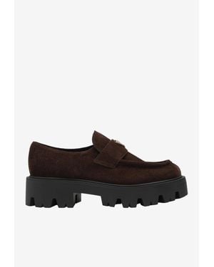 Prada Monoblock Suede Loafers - Black