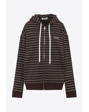 Miu Miu Hoodie Striped Cotton Drawstring - Multicolour