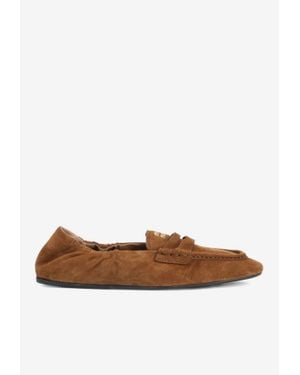 Miu Miu Ruched Suede Logo Loafers - White