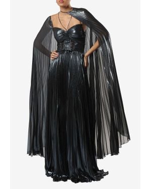 ZEENA ZAKI Pleated Metallic Maxi Dress - Black