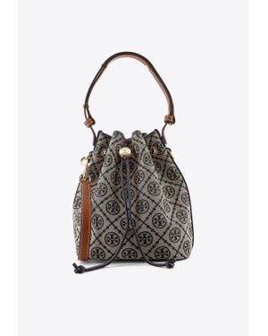 Tory Burch Small T-Monogram Jacquard Bucket Bag - Blue
