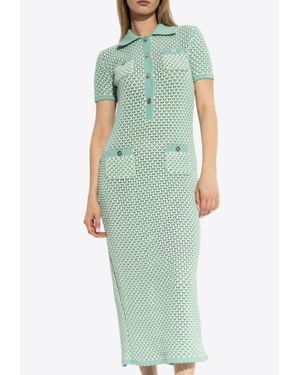 Versace Crochet Knit Polo Maxi Dress - Green
