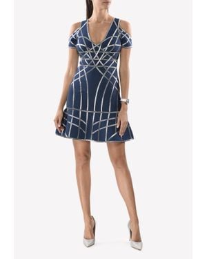 Hervé Léger Veronikka Caged Cold-Shoulder Flute Dress - Blue