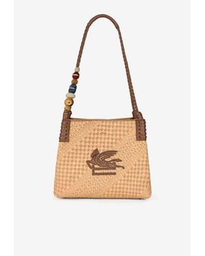 Etro Small Libra Raffia Shoulder Bag - White