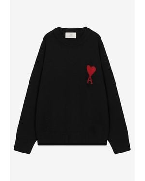 Ami Paris Ami De Coeur Intarsia Knit Wool Sweater - Black