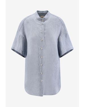 Alysi Buttoned Short-Sleeved Top - Blue