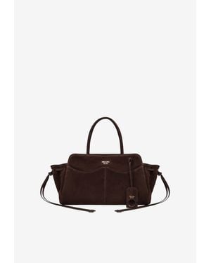 Prada Large Allusion Suede Shoulder Bag - Brown