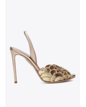 Aquazzura This Evening 105 Sequined Slingback Sandals - White