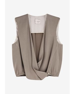Alysi Criss Over V-Neck Top - Gray