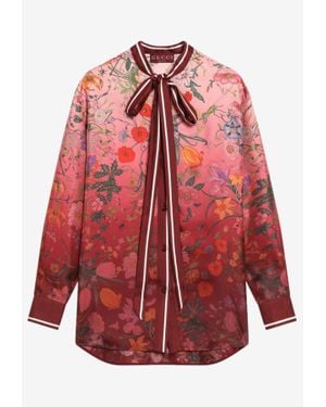 Gucci Floral Print Silk Ombre Shirt - Red