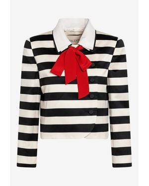 Valentino Maxi-Bow Striped Jacket - Red