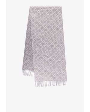 Tory Burch T Monogram Oblong Wool-Blend Scarf - White