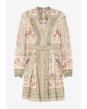 Zimmermann Roselight Plunge Tapestry Print Mini Dress - Natural