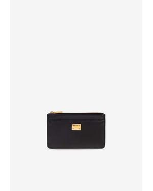 Dolce & Gabbana Logo Plaque Leather Zip Cardholder - White