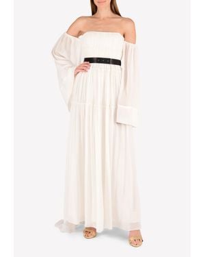 Vera Wang Silk Off-Shoulder Gown - Natural
