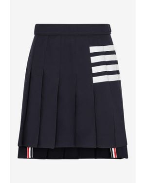 Thom Browne Mini 4-Bar Pleated Mini Wool Skirt - Blue
