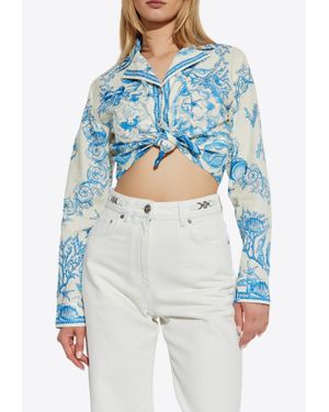Versace Underwater Barocco Knotted Cropped Shirt - Blue