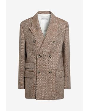 Ami Paris Herringbone Double-Breasted Wool Blazer - Brown