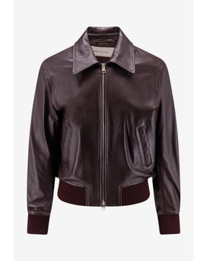 Ami Paris Leather Bomber Jacket - Brown