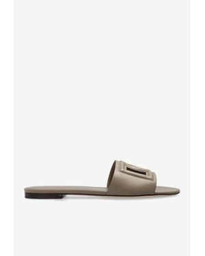 Dolce & Gabbana Bianca Dg Logo Leather Slides - White