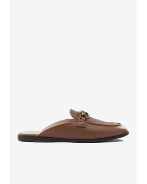 Pinko Logo-Plaque Leather Loafers - Brown