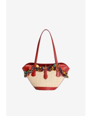 Dolce & Gabbana Capri Coffa Raffia Shoulder Bag - Red