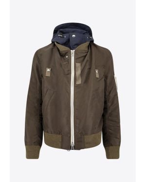 Sacai Zip-Up Bomber Jacket With Hood - Brown