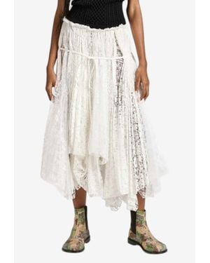 JW Anderson Asymmetric Mixed-Lace Midi Skirt - White