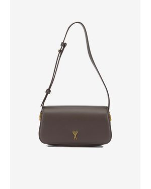 Ami Paris Small Paris Paris Leather Shoulder Bag - White
