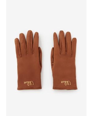 Chloé Logo-Plaque Leather Gloves - Brown