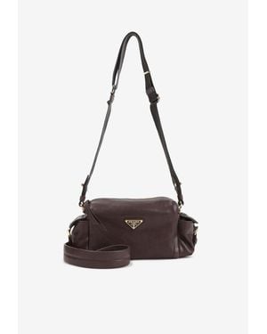 Prada Triangle Logo Leather Crossbody Bag - White
