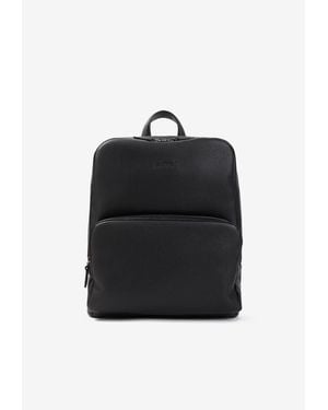 Brioni Embossed Logo Grained Leather Backpack - Black