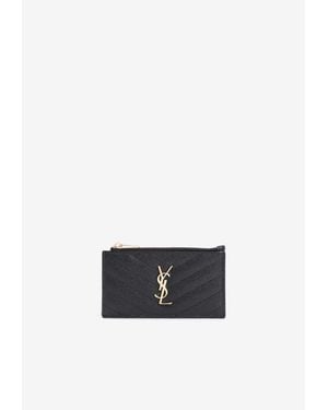 Saint Laurent Signature Cassandre Leather Zip Cardholder - White