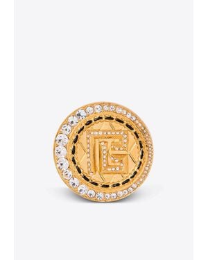 Balmain Pb Rhinestone Embellished Brooch - Metallic