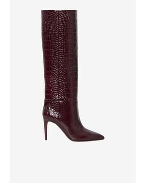Paris Texas Stiletto 85 Croc-Embossed Leather Knee-High Boots - Red