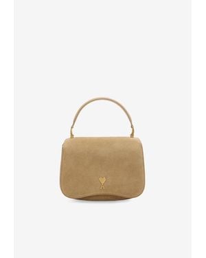 Ami Paris Paris Paris Suede Top Handle Bag - White