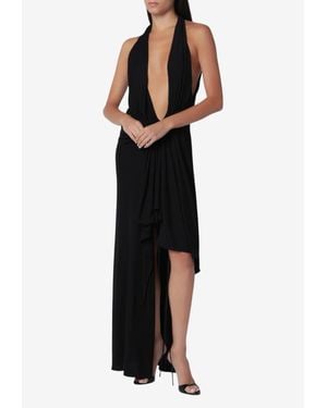 Christopher Esber Spire Cascade Plunging V-Neck Midi Dress - Black