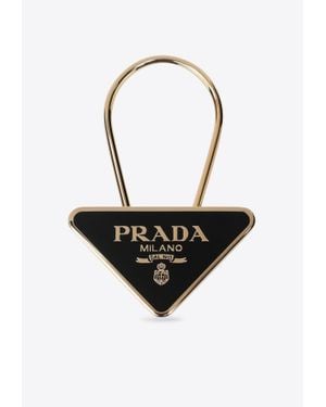 Prada Enameled Metal Triangle Logo Key-Ring - Black