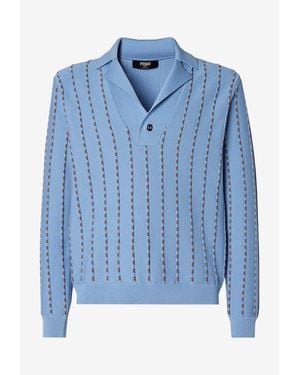 Fendi Ribbed V-Neck Sweater - Blue