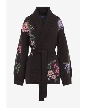 Ralph Lauren Floral Cashmere Shawl-Collar Cardigan - Black