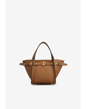 Tod's T-Timeless Logo Leather Tote Bag - Brown