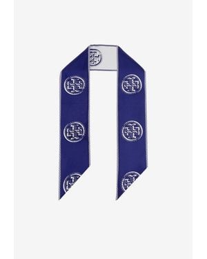 Tory Burch Medallion Logo Ribbon Silk Tie - Blue