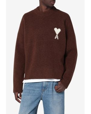 Ami Paris Ami De Coeur Wool Sweater - Brown