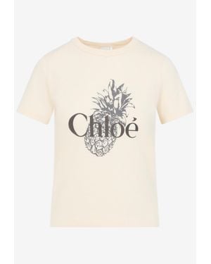 Chloé Logo-Printed Crewneck T-Shirt - Natural