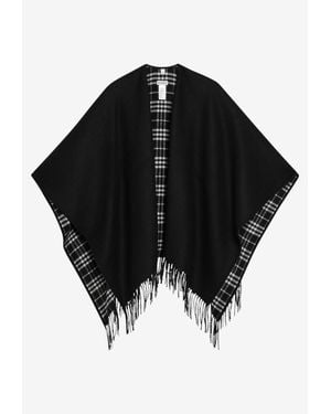 Burberry Reversible Wool Check Fringed Cape - Black