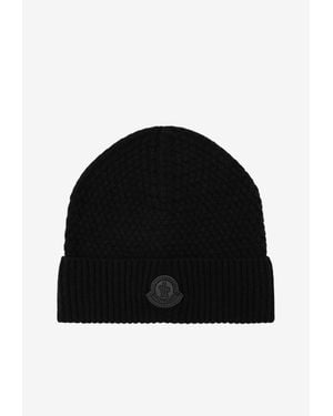 Moncler Logo Patch Wool Beanie - Black