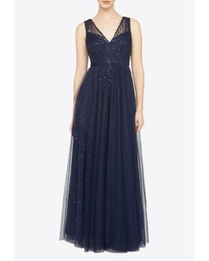 THEIA Kiana Beaded V-Neck Gown - Blue