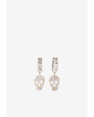 McQueen Crystal Paved Skull Earrings - White